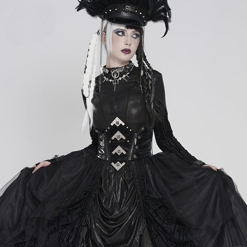 DEVIL FASHION Women's Punk Irregular Cross Skull Zip Underbust Corset