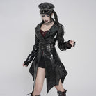DEVIL FASHION Women's Punk Irregular Eyelets & Rings Turn-down Collar Jacket Black