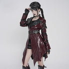 DEVIL FASHION Women's Punk Irregular Eyelets & Rings Turn-down Collar Jacket Black-Red