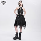 DEVIL FASHION Women's Punk Irregular Frog Skull Halterneck Party Dress