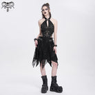 DEVIL FASHION Women's Punk Irregular Frog Skull Halterneck Party Dress