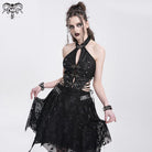 DEVIL FASHION Women's Punk Irregular Frog Skull Halterneck Party Dress