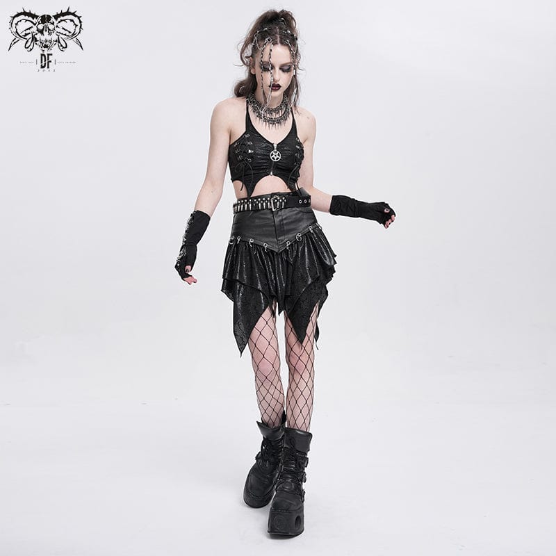 DEVIL FASHION Women's Punk Irregular  High-waisted Short Skirt