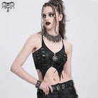 DEVIL FASHION Women's Punk Irregular Mesh Splice Tank Top