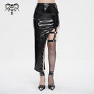 DEVIL FASHION Damen Punk Unregelmäßiger Lacklederrock mit Netzstrumpf