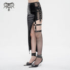 DEVIL FASHION Damen Punk Unregelmäßiger Lacklederrock mit Netzstrumpf