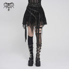 DEVIL FASHION Women's Punk Irregular Skull Eyelet Straps Mesh Skirt Black