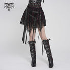 DEVIL FASHION Women's Punk Irregular Skull Eyelet Straps Mesh Skirt Black-Red