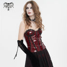 DEVIL FASHION Women's Punk Lace Splice Patent Leather Overbust Corset Red
