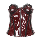 DEVIL FASHION Women's Punk Lace Splice Patent Leather Overbust Corset Red