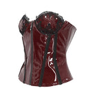 DEVIL FASHION Women's Punk Lace Splice Patent Leather Overbust Corset Red