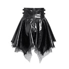 DEVIL FASHION Women's Punk Lace-up Bat Buckle Straps Asymmetric Skirt Black