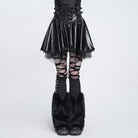 DEVIL FASHION Women's Punk Lace-up Bat Buckle Straps Asymmetric Skirt Black