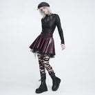 DEVIL FASHION Women's Punk Lace-up Bat Buckle Straps Asymmetric Skirt Red