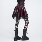 DEVIL FASHION Women's Punk Lace-up Bat Buckle Straps Asymmetric Skirt Red