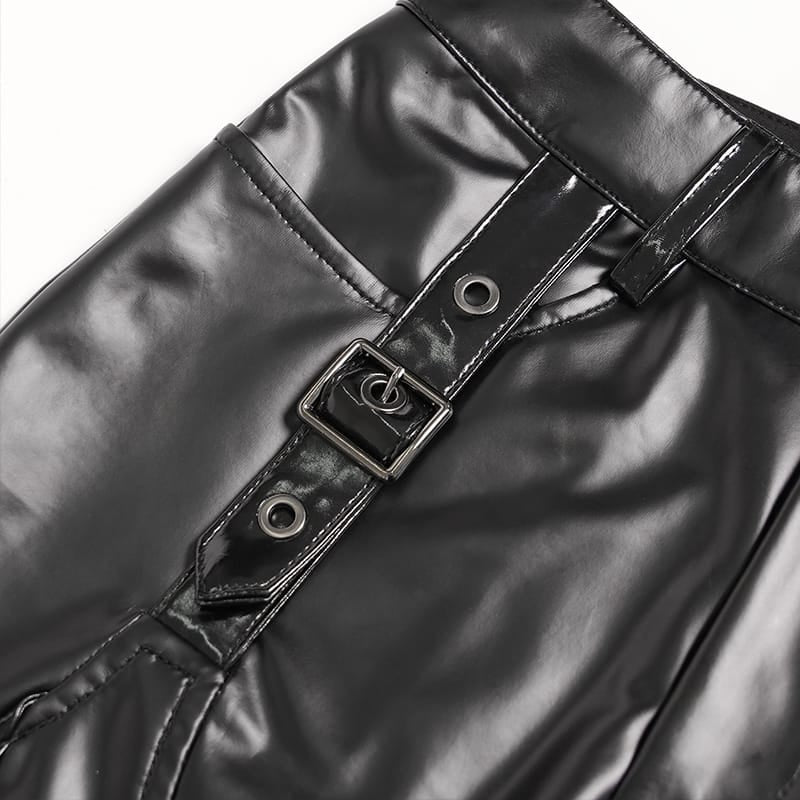 DEVIL FASHION Women's Punk Lace-up Buckle Strap Leggings