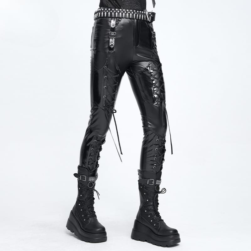 DEVIL FASHION Women's Punk Lace-up Buckle Strap Leggings