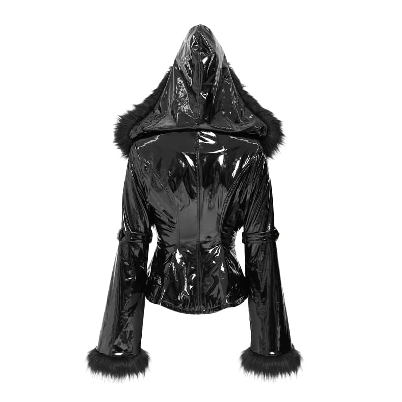 DEVIL FASHION Women's Punk Lace-up Buckle Straps Hooded Jacket