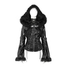 DEVIL FASHION Women's Punk Lace-up Buckle Straps Hooded Jacket