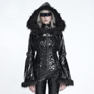 DEVIL FASHION Women's Punk Lace-up Buckle Straps Hooded Jacket
