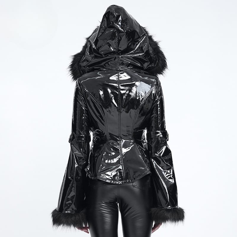 DEVIL FASHION Women's Punk Lace-up Buckle Straps Hooded Jacket