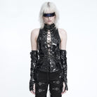 DEVIL FASHION Women's Punk Lace-up High Neck Vest with Waist Harness & Arm Sleeves