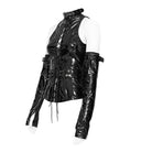 DEVIL FASHION Women's Punk Lace-up High Neck Vest with Waist Harness & Arm Sleeves