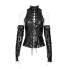 DEVIL FASHION Women's Punk Lace-up High Neck Vest with Waist Harness & Arm Sleeves