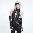 DEVIL FASHION Women's Punk Lace-up High Neck Vest with Waist Harness & Arm Sleeves