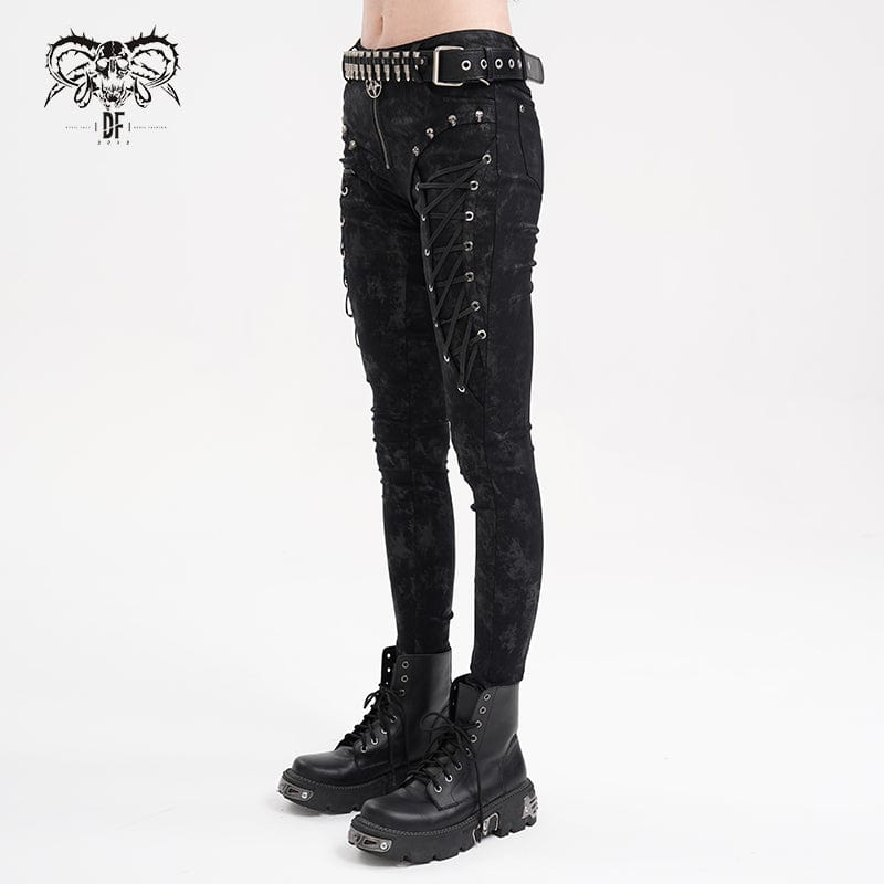 DEVIL FASHION Women's Punk Lace-up Skull Studs Pants