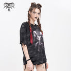 DEVIL FASHION Women's Punk Lilimar Printed Ripped T-shirt