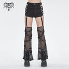 DEVIL FASHION Women's Punk Mesh Cutout Buckle Stud Shorts