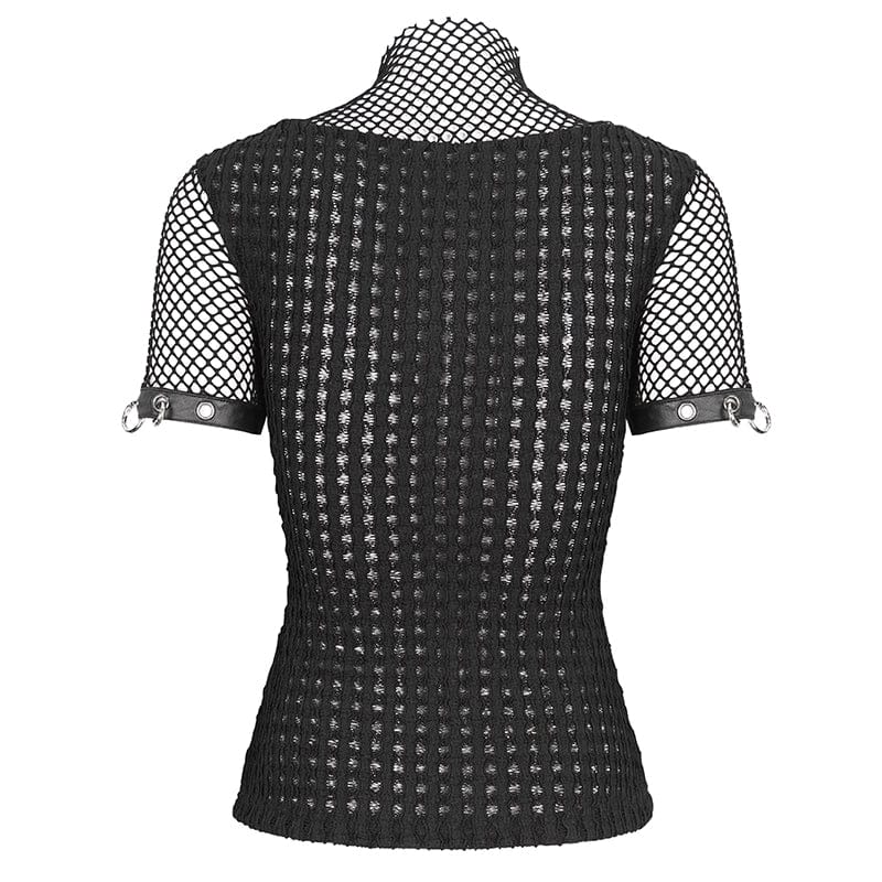 DEVIL FASHION Women's Punk Mesh Rings Short Sleeved Mesh Top