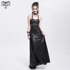 DEVIL FASHION Women's Punk Mesh Splice Chained Halterneck Honeymoon Dress