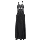 DEVIL FASHION Women's Punk Mesh Splice Chained Halterneck Honeymoon Dress