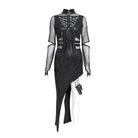 DEVIL FASHION Women's Punk Mesh Splice Cutout Dress with Detachable Strap
