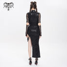 DEVIL FASHION Women's Punk Mesh Splice Cutout Dress with Detachable Strap