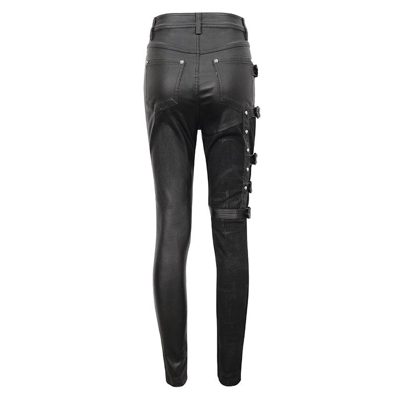 DEVIL FASHION Women's Punk Multi-buckle Splice Pants