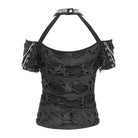 DEVIL FASHION Women's Punk Off-the-shoulder Ripped Shirt