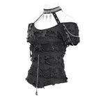 DEVIL FASHION Women's Punk Off-the-shoulder Ripped Shirt