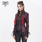 DEVIL FASHION Women's Punk Pentacle Buckle Strap Lace-up Jacket Red