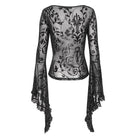 DEVIL FASHION Women's Punk Plunging Flared Sleevd Mesh Splice Shirt