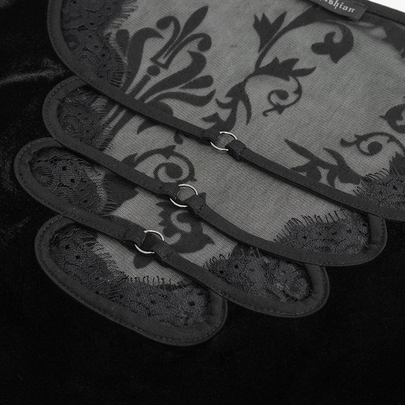 DEVIL FASHION Women's Punk Plunging Flared Sleevd Mesh Splice Shirt