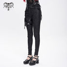 DEVIL FASHION Women's Punk Printed Buckle Strap Pants with Leg Bag