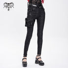 DEVIL FASHION Women's Punk Printed Buckle Strap Pants with Leg Bag