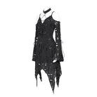 DEVIL FASHION Women's Punk Rings Ripped Irregular Hem Off Shoulder Dress