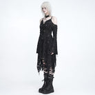 DEVIL FASHION Women's Punk Rings Ripped Irregular Hem Off Shoulder Dress