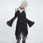 DEVIL FASHION Women's Punk Rings Ripped Irregular Hem Off Shoulder Dress