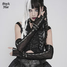 DEVIL FASHION Women's Punk Rivets Printed Mesh Gloves