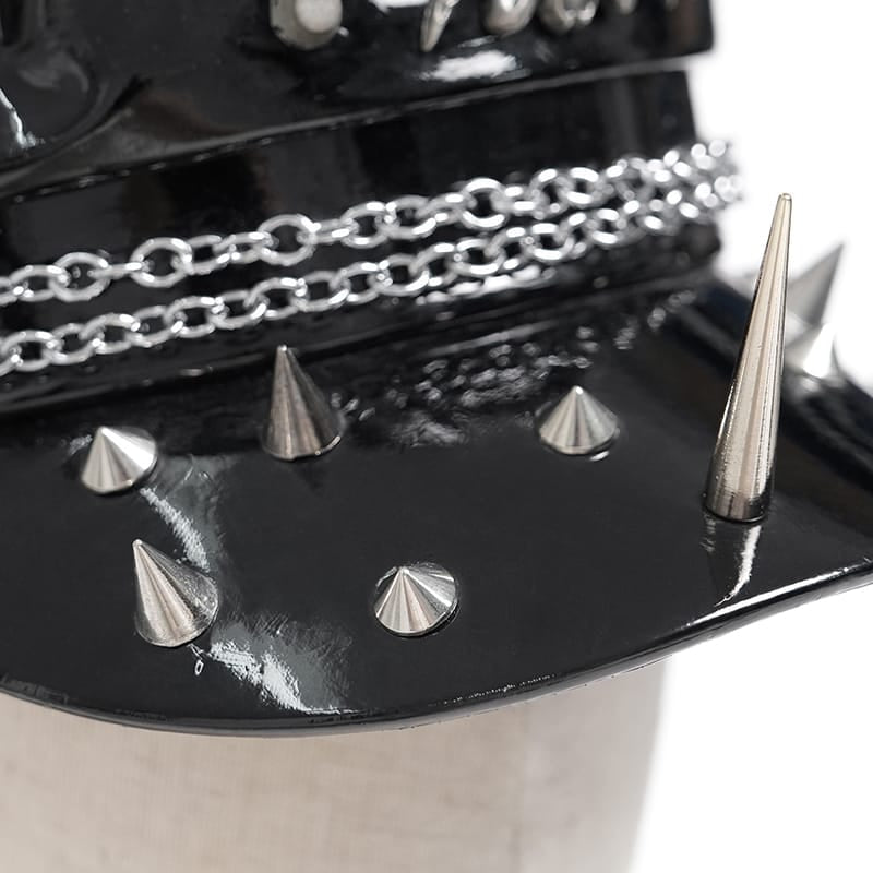 DEVIL FASHION Damen-Kappe mit Punk-Nieten und Totenkopf-Motiv, Kunstleder